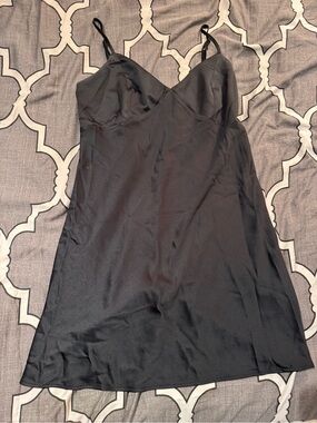 H&M Black Satin Mini Slip Dress with Spaghetti Straps